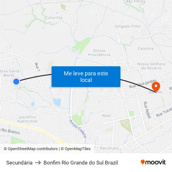 Secundária to Bonfim Rio Grande do Sul Brazil map