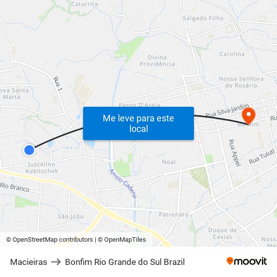 Macieiras to Bonfim Rio Grande do Sul Brazil map