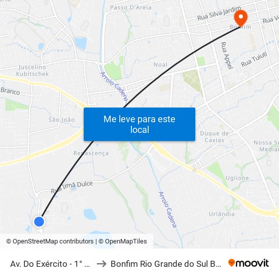 Av. Do Exército - 1° Rcc to Bonfim Rio Grande do Sul Brazil map