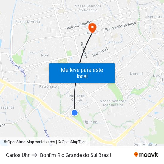Carlos Uhr to Bonfim Rio Grande do Sul Brazil map