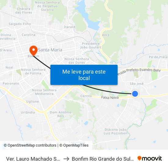 Ver. Lauro Machado Soares to Bonfim Rio Grande do Sul Brazil map