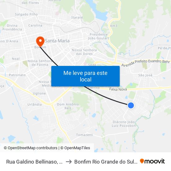 Rua Galdino Bellinaso, 2-210 to Bonfim Rio Grande do Sul Brazil map