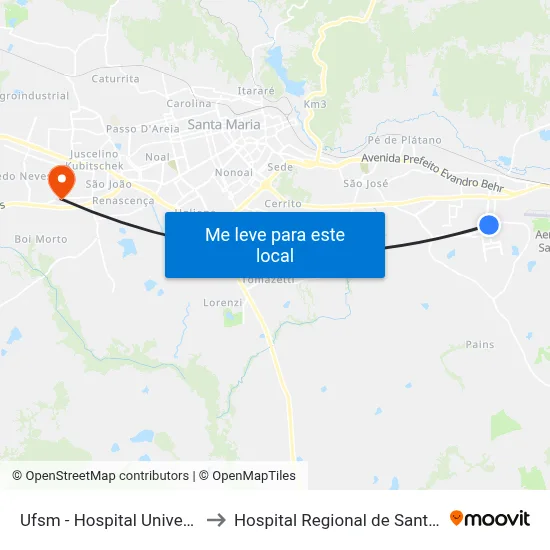 Ufsm - Hospital Universitário to Hospital Regional de Santa Maria map