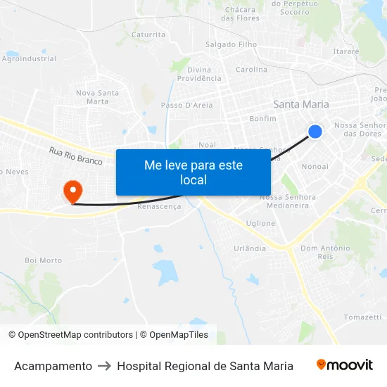 Acampamento to Hospital Regional de Santa Maria map
