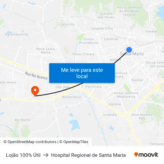 Lojão 100% Útil to Hospital Regional de Santa Maria map