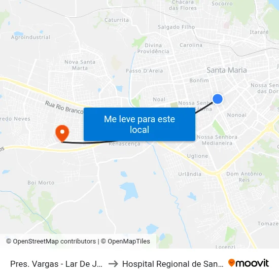 Pres. Vargas - Lar De Joaquina to Hospital Regional de Santa Maria map