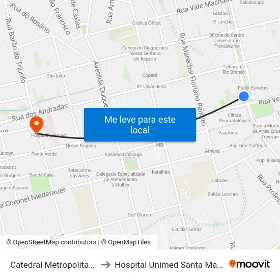 Catedral Metropolitana to Hospital Unimed Santa Maria map