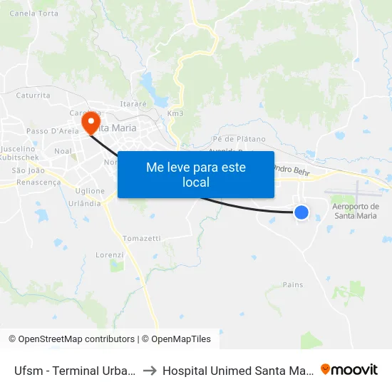 Ufsm - Terminal Urbano to Hospital Unimed Santa Maria map