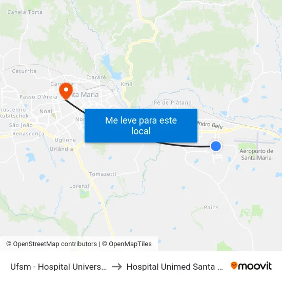 Ufsm - Hospital Universitário to Hospital Unimed Santa Maria map