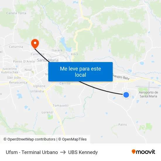 Ufsm - Terminal Urbano to UBS Kennedy map