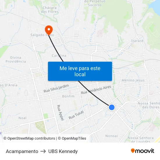 Acampamento to UBS Kennedy map