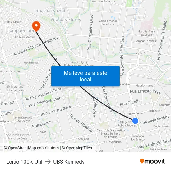 Lojão 100% Útil to UBS Kennedy map
