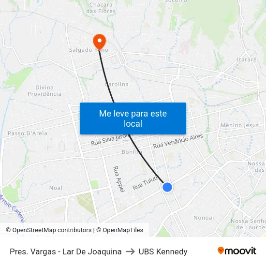 Pres. Vargas - Lar De Joaquina to UBS Kennedy map