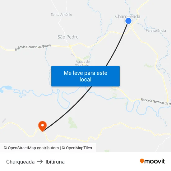 Charqueada to Ibitiruna map