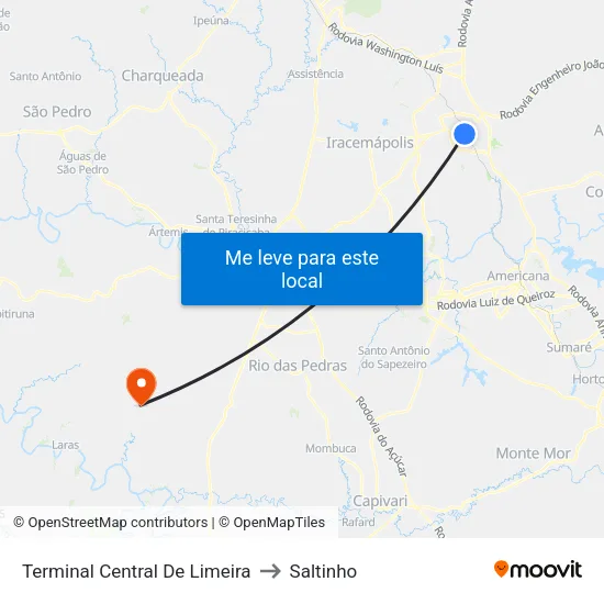 Terminal Central De Limeira to Saltinho map