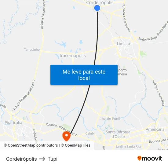 Cordeirópolis to Tupi map