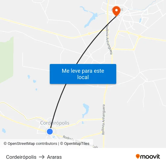 Cordeirópolis to Araras map