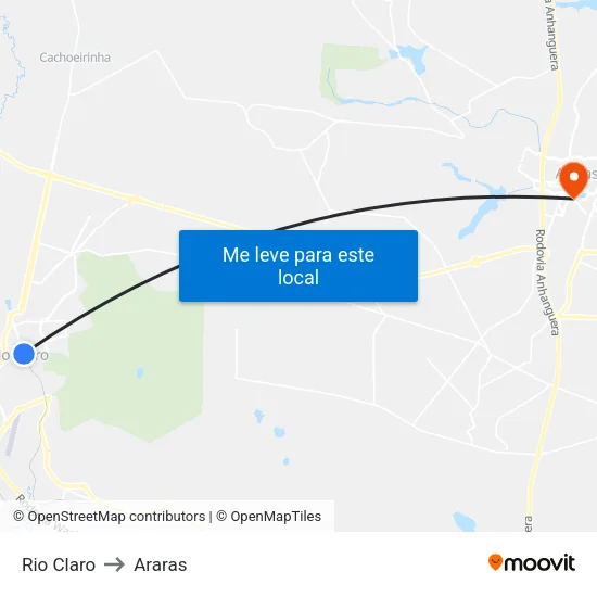 Rio Claro to Araras map