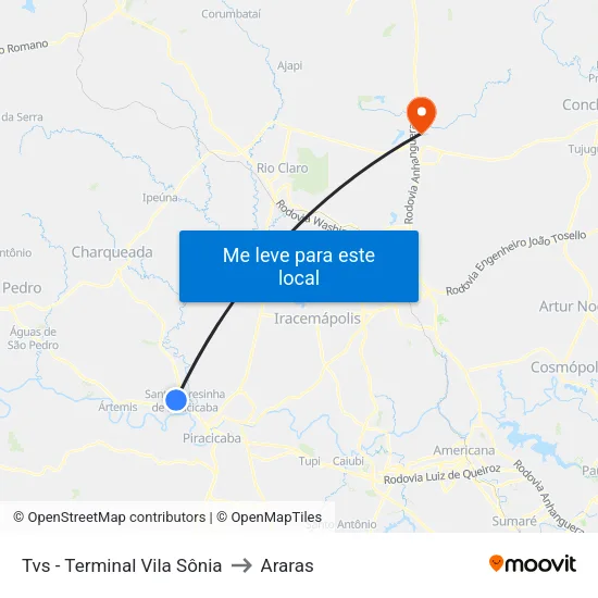 Tvs - Terminal Vila Sônia to Araras map
