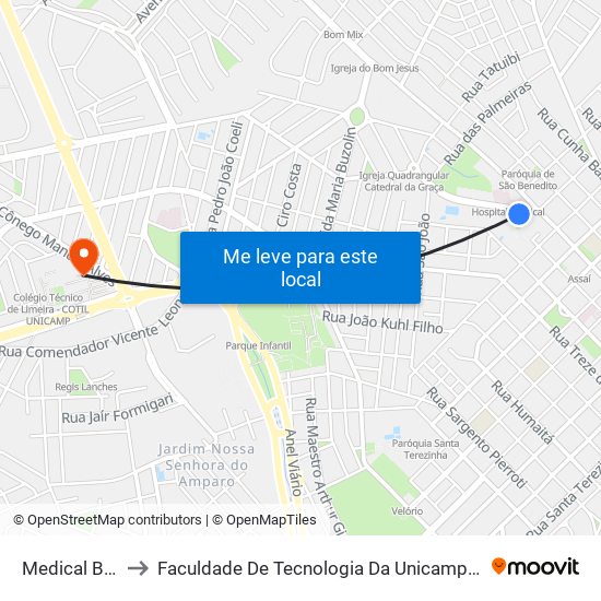 Medical B/C to Faculdade De Tecnologia Da Unicamp - Ft map