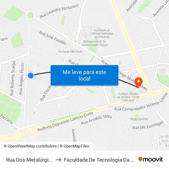 Rua Dos Metalúrgicos, 270 to Faculdade De Tecnologia Da Unicamp - Ft map