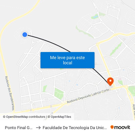 Ponto Final Geada to Faculdade De Tecnologia Da Unicamp - Ft map