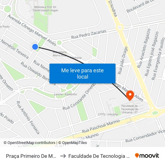 Praça Primeiro De Maio, 112-146 to Faculdade De Tecnologia Da Unicamp - Ft map