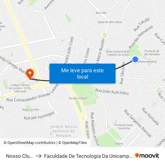 Nosso Clube to Faculdade De Tecnologia Da Unicamp - Ft map