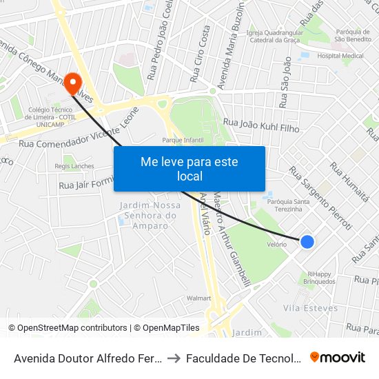 Avenida Doutor Alfredo Ferraz De Abreu, 1429-1599 to Faculdade De Tecnologia Da Unicamp - Ft map