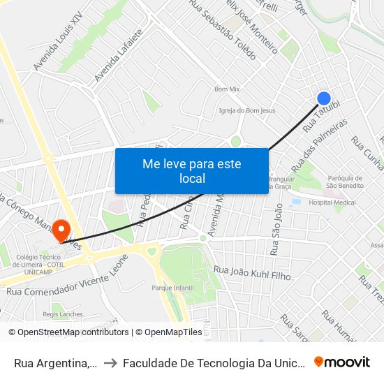 Rua Argentina, 148 to Faculdade De Tecnologia Da Unicamp - Ft map