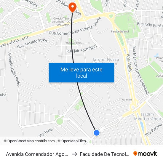 Avenida Comendador Agostinho Prada, 4261-4381 to Faculdade De Tecnologia Da Unicamp - Ft map