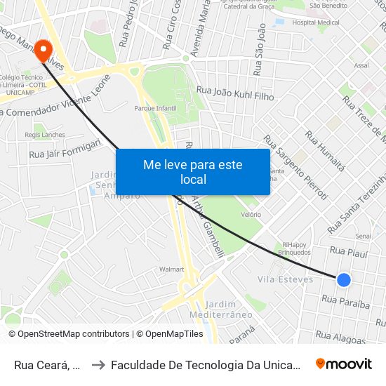 Rua Ceará, 239 to Faculdade De Tecnologia Da Unicamp - Ft map