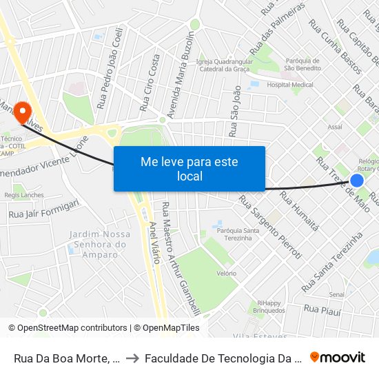 Rua Da Boa Morte, 481-575 to Faculdade De Tecnologia Da Unicamp - Ft map