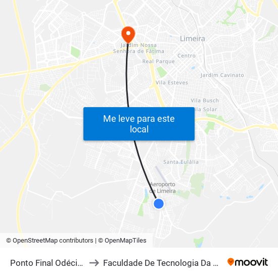 Ponto Final Odécio Degan to Faculdade De Tecnologia Da Unicamp - Ft map