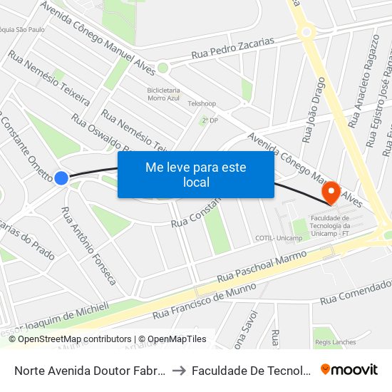 Norte Avenida Doutor Fabrício Vampré, 1978-1996 to Faculdade De Tecnologia Da Unicamp - Ft map