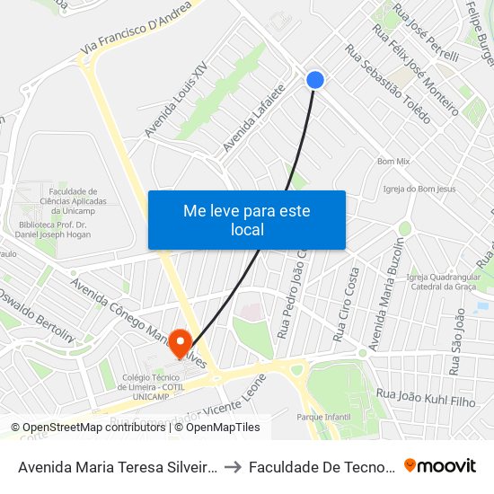 Avenida Maria Teresa Silveira De Barros Camargo, 1016 to Faculdade De Tecnologia Da Unicamp - Ft map