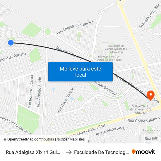 Rua Adalgisa Xixirri Guimarães Sá, 214-246 to Faculdade De Tecnologia Da Unicamp - Ft map