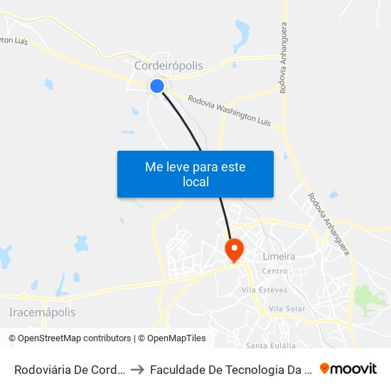 Rodoviária De Cordeiropolis to Faculdade De Tecnologia Da Unicamp - Ft map