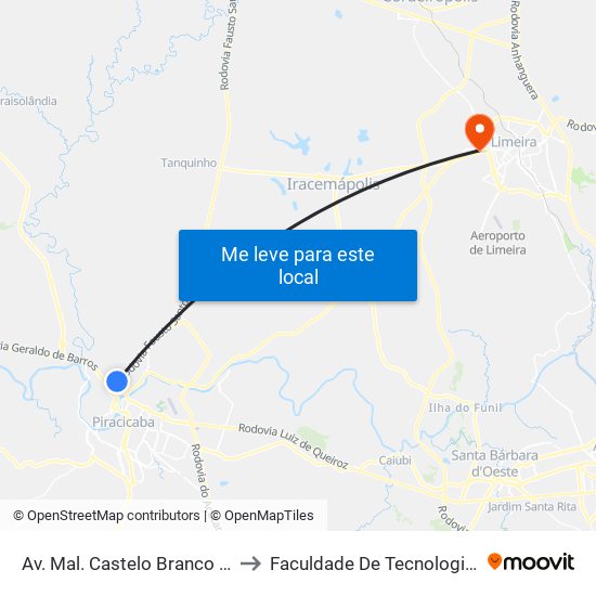 Av. Mal. Castelo Branco - Início Zoológico to Faculdade De Tecnologia Da Unicamp - Ft map
