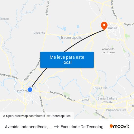 Avenida Independência, 3747 - São Judas to Faculdade De Tecnologia Da Unicamp - Ft map