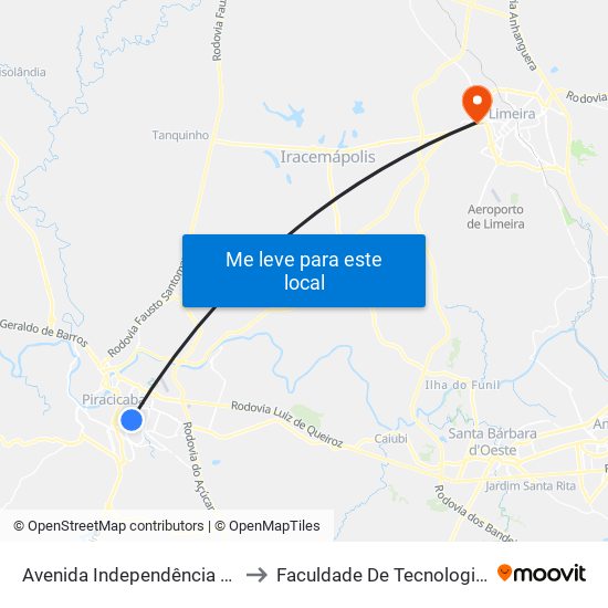 Avenida  Independência - Edifício Santiago to Faculdade De Tecnologia Da Unicamp - Ft map