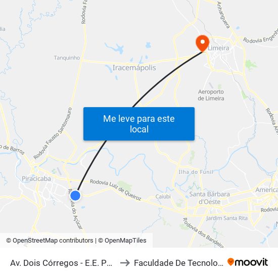 Av. Dois Córregos - E.E. Pedro Moraes Cavalcanti to Faculdade De Tecnologia Da Unicamp - Ft map