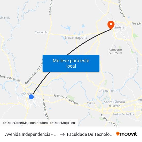 Avenida Independência - Corpo De Bombeiros to Faculdade De Tecnologia Da Unicamp - Ft map