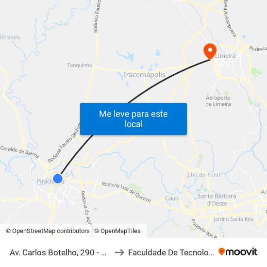 Av. Carlos Botelho, 290 - Antigo Hospital Unimed to Faculdade De Tecnologia Da Unicamp - Ft map