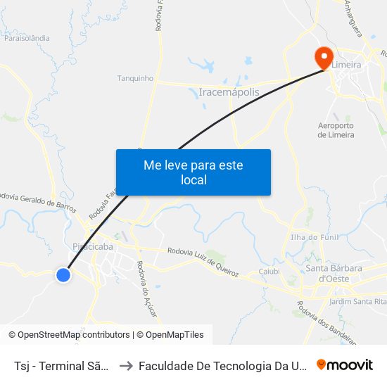 Tsj - Terminal São Jorge to Faculdade De Tecnologia Da Unicamp - Ft map