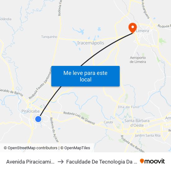 Avenida Piracicamirim, 2998 to Faculdade De Tecnologia Da Unicamp - Ft map