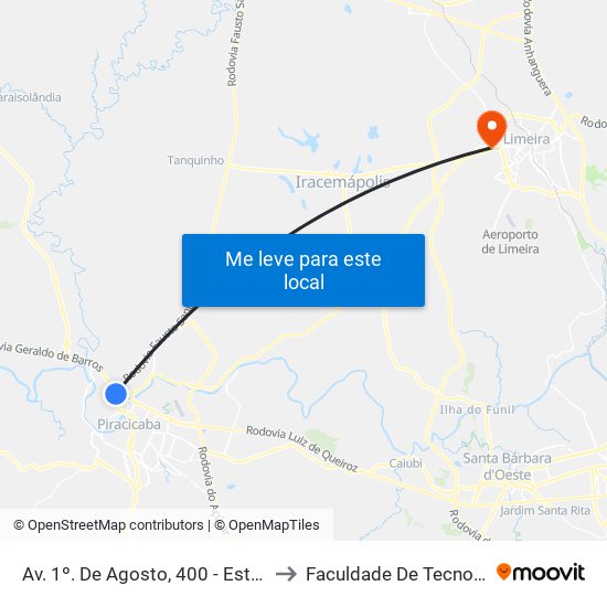 Av. 1º. De Agosto, 400 - Estação Conexão / Marmoraria to Faculdade De Tecnologia Da Unicamp - Ft map