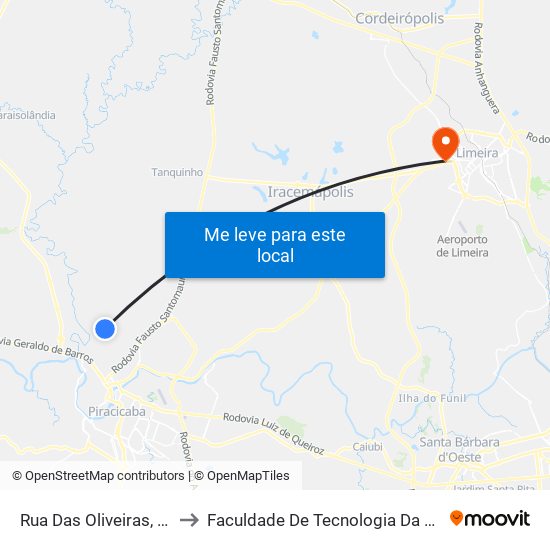 Rua Das Oliveiras, 164-218 to Faculdade De Tecnologia Da Unicamp - Ft map