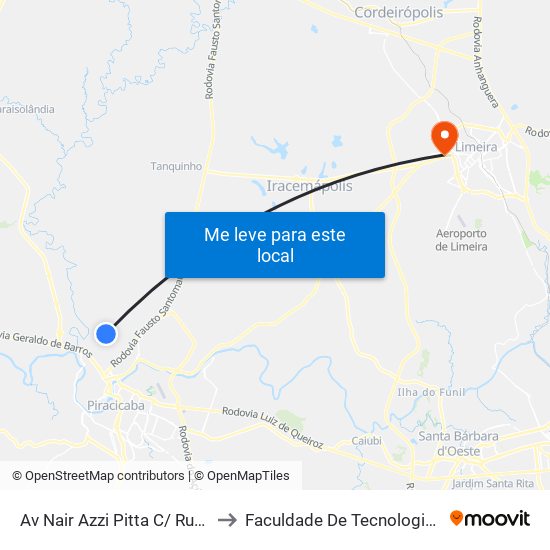 Av Nair Azzi Pitta C/ Rua Argemiro Frota to Faculdade De Tecnologia Da Unicamp - Ft map