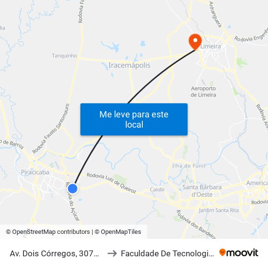 Av. Dois Córregos, 3071 - Escola Coopep to Faculdade De Tecnologia Da Unicamp - Ft map